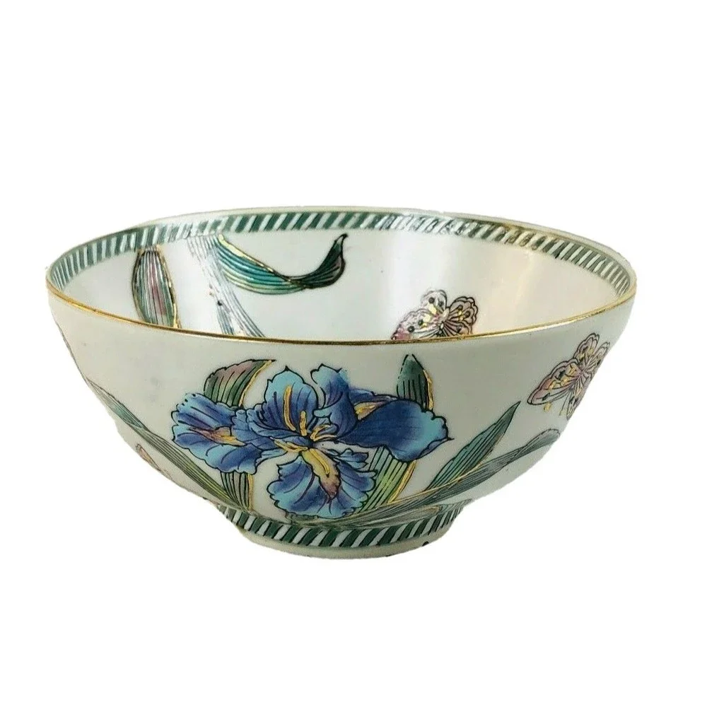 Andrea by Sadek Butterfly Iris Motif Hand Painted Textured Decorative Bowl